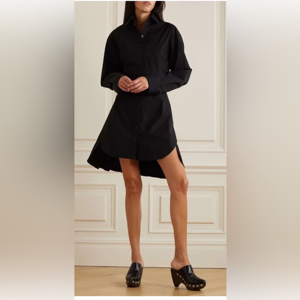 ALAÏA Paris Black Wool Shirt Dress Peplum Sculpted Waist Size FR 40